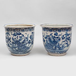Pair of Chinese Blue and White Porcelain JardiniÌ¬res
