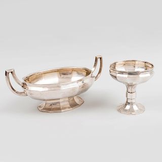 German Silver Two Handled Center Bowl and a Compote