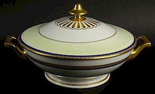 Vintage Thomas Bavaria Gilt Porcelain Handled and Covered Vegetable Dish