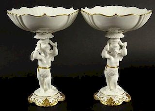 Pair of James Shaw English Porcelain Figural Compotes