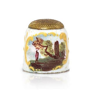 An English Enameled Thimble, Height 3/4 inch.