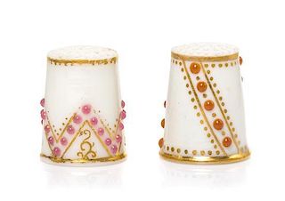 Two Worcester Porcelain Thimbles, Height of first 15/16 inch.