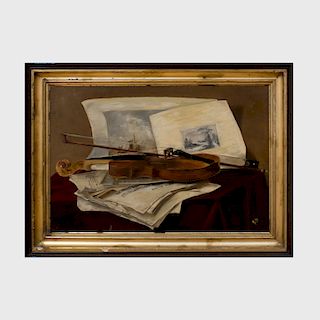 European School: Trompe L'oeil Still Life with Violin
