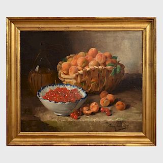 Alfred Brunel Neuville (1852-1941): Still Life with Apricots and Cherries