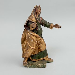 Contintental Baroque Painted and Parcel-Gilt Female Crèche Figure