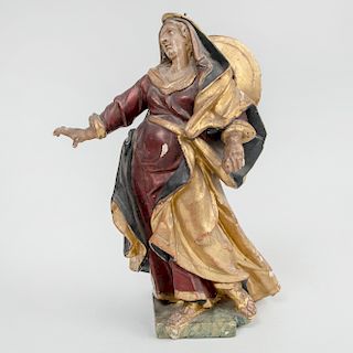 Contintental Baroque Painted and Parcel-Gilt Female Crèche Figure