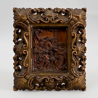 German Baroque Boxwood Carving of an Angel with the Holy Family