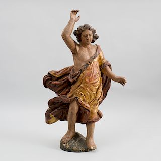 Italian Baroque Carved, Painted and Parcel-Gilt Figure of a Male Saint