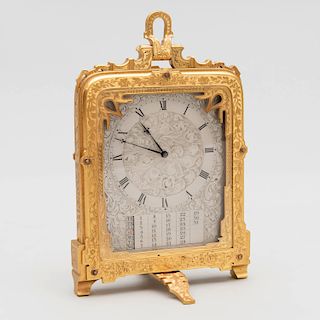 Early Victorian Hunt & Roskell Gilt-Brass Strut Timepiece with Calendar, Probably by Thomas Cole