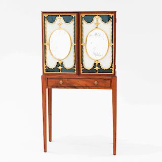 Diminutive George III Gilt-Metal-Mounted Glass and Mahogany Cabinet on Stand