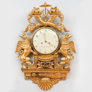 Swedish Neoclassical Giltwood Cartel Clock
