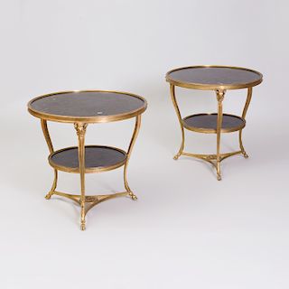 Pair of Louis XVI Style Gilt-Bronze and Fossilized Marble Guéridons