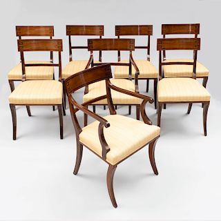 Fine Set of Eight Regency Ebony Inlaid Mahogany Dining Chairs, in the Manner of Thomas Hope