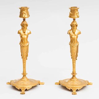 Pair of Late Louis Philippe Style Ormolu Figural Candlesticks