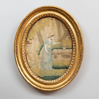 Regency Silkwork Mourning Picture 'Charlotte at the Tomb of Werter'