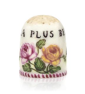 A French Soft Paste Porcelain Thimble, Height 7/8 inch.