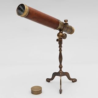 George III Brass and Mahogany Three-Drawer Telescope on Tripod Stand, by William Watkins, St. James’s, London