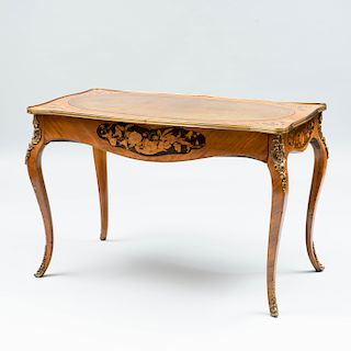 Victorian Gilt-Metal-Mounted Walnut, Ebony and Fruitwood Marquetry Desk, Stamped Edwards and Roberts