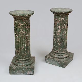Pair of Green Scagliola Columnar Pedestals