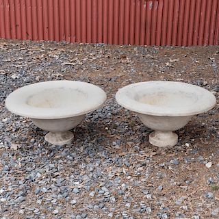 Pair of Carved Stone Garden Urns