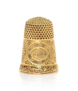 An American Gold Thimble, Height 7/8 inch.