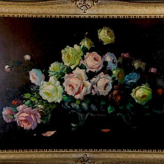 Firmado Urbina. Siglo XX. Bouquet de flores. Óleo sobre tela. Enmarcado. 60 x 100 cm