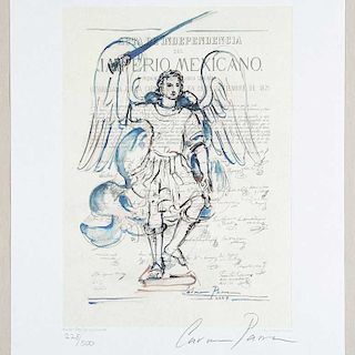 Carmen Parra. Arcángel Miguel. Aguatinta y agua fuerte sobre papel algodón, 228/500 Firmada y fechada 2009. 31.3 x 22 cm.