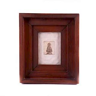 Nuestra Señora de Loreto. México, siglo XIX. Grabado sobre tela. Enmarcada. Detalles de conservación. 7 x 5 cm