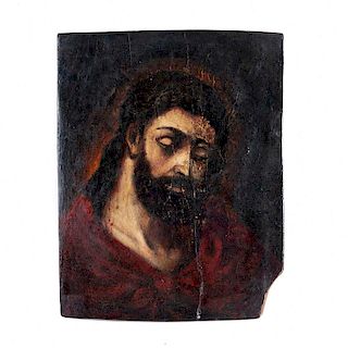 Divino Rostro, a la manera de Bartolomé Esteban Murillo Siglo XX. Encáustica sobre tabla de madera. 46 x 36 cm