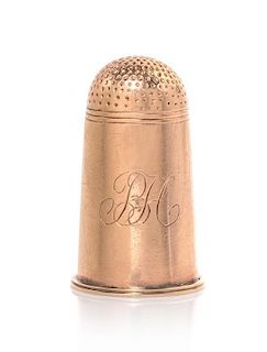 A Rare American Rose Gold Thimble, Height 1 1/8 inches.