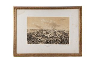 Castro, Casimiro. Toma de la Torre de Malakoff, 8 de Septiembre de 1855. México, ca. 1858. Litografía, 27.5x42.2 cm. Enmarcada.