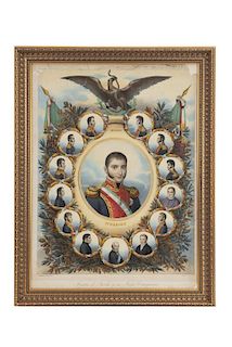 Michaud, Julio- Thomas, Jean B. Agustín de Iturbide y sus Ilustres Contemporáneos. Méx/ París, 1846. Litografía coloreada. 60.5x46.5 cm