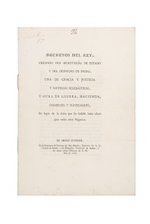 Decretos del Rey, Creando Dos Secretarías de Estado y del Despacho de Indias... Lorenzo de San Martín, 1787.