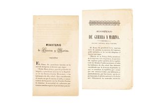 Dos Impresos Sobre la Reorganización del Ejército Mexicano Durante la Guerra con los Estados Unidos.  México, 1847.