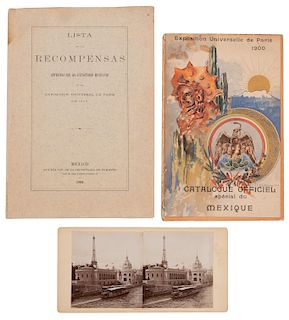 Catalogue Officiel  / Lista de las Recompensas / Vista Estereoscópica. Pabellón de México Exposición Universal de París 1900. Pzs: 3.