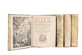 Virgilio (Publio Virgilio Marón). Opera, cum Integris & Emendatioribus Commentariis. Amstelaedami, 1746. Piezas: 4.