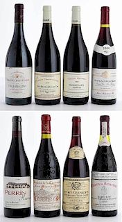 Eight Vintage Bottles Burgundy and Rhône, Châteauneuf-du-Pape