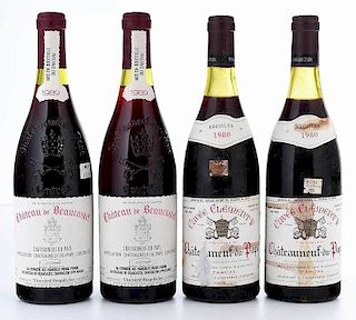 Four Vintage Bottles Châteauneuf-du-Pape