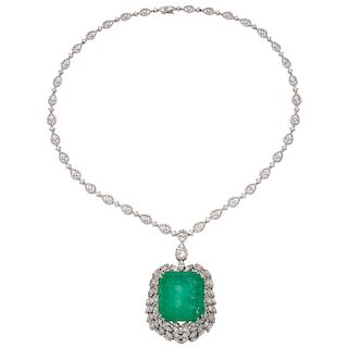 An emerald and diamond 18K white gold choker.