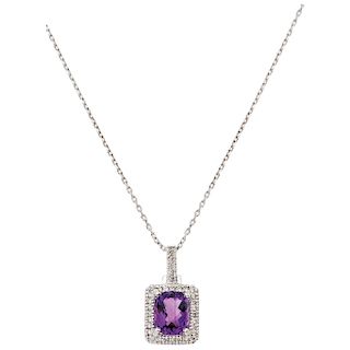 An amethyst and diamond 14K white gold pendant and necklace.