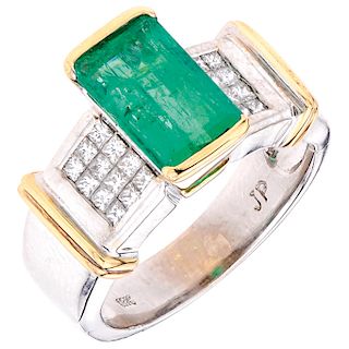 JP emerald and diamond 18K white and yellow gold ring.