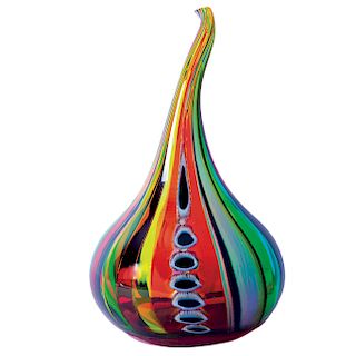 AFRO CELOTTO PARA ART GLASS STUDIO. Años 2000. Jarrón. Elaborado en cristal Murano con esmalte. Diseño de gota. Firmado.