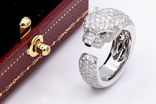 Cartier Panthere 18k 2.39TCW Diamond Emerald Onyx Ring