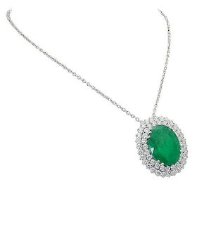18K White Gold over 21 Ct Emerald and Diamond Necklace