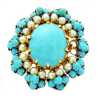 Vintage 18k French Turquoise Center Broach