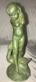 Edward Berge American Bronze Sculpture Young Girl with