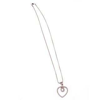 Diamond and 18k white gold heart pendant with chain