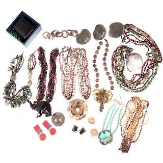 Collection of semi-precious, silver & metal jewelry
