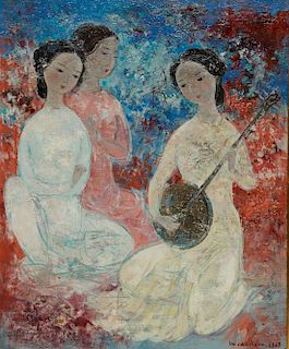 VU CAO DAM, (French, 1908-2000), Les Musiciennes, 1963, oil on canvas, 28 3/4 x 23 5/8 in., frame: 36 1/2 x 31 1/2 in.