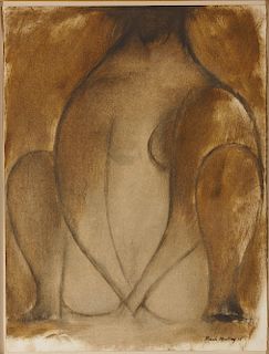 RICARDO MARTINEZ, (Mexican, 1918-2009), Seated Woman #1, 1965, oil on paper, sheet: 22 3/4 x 17 3/8 in., frame: 29 1/2 x 24 in.